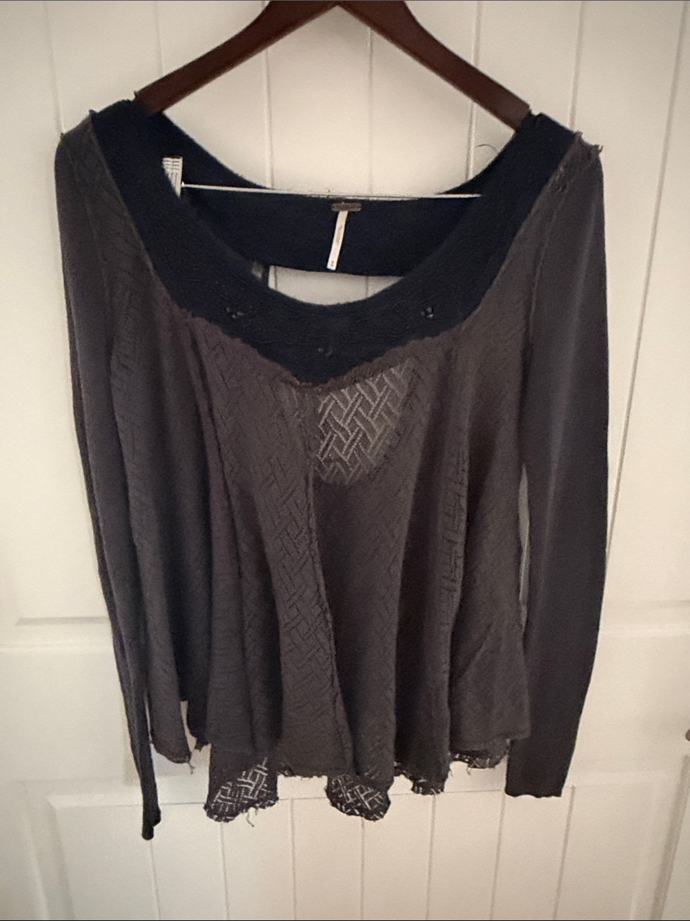 Free People Dark Gray Layered Knit Scoop-Neck Long Sleeve Top
